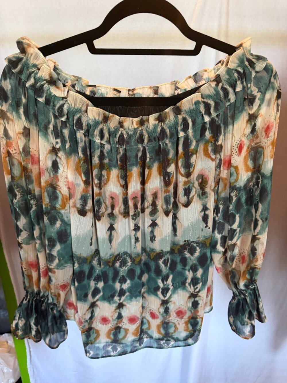 INC International Concepts Tie Dye Off-the-Shoulder Metallic Stripe Blouse S